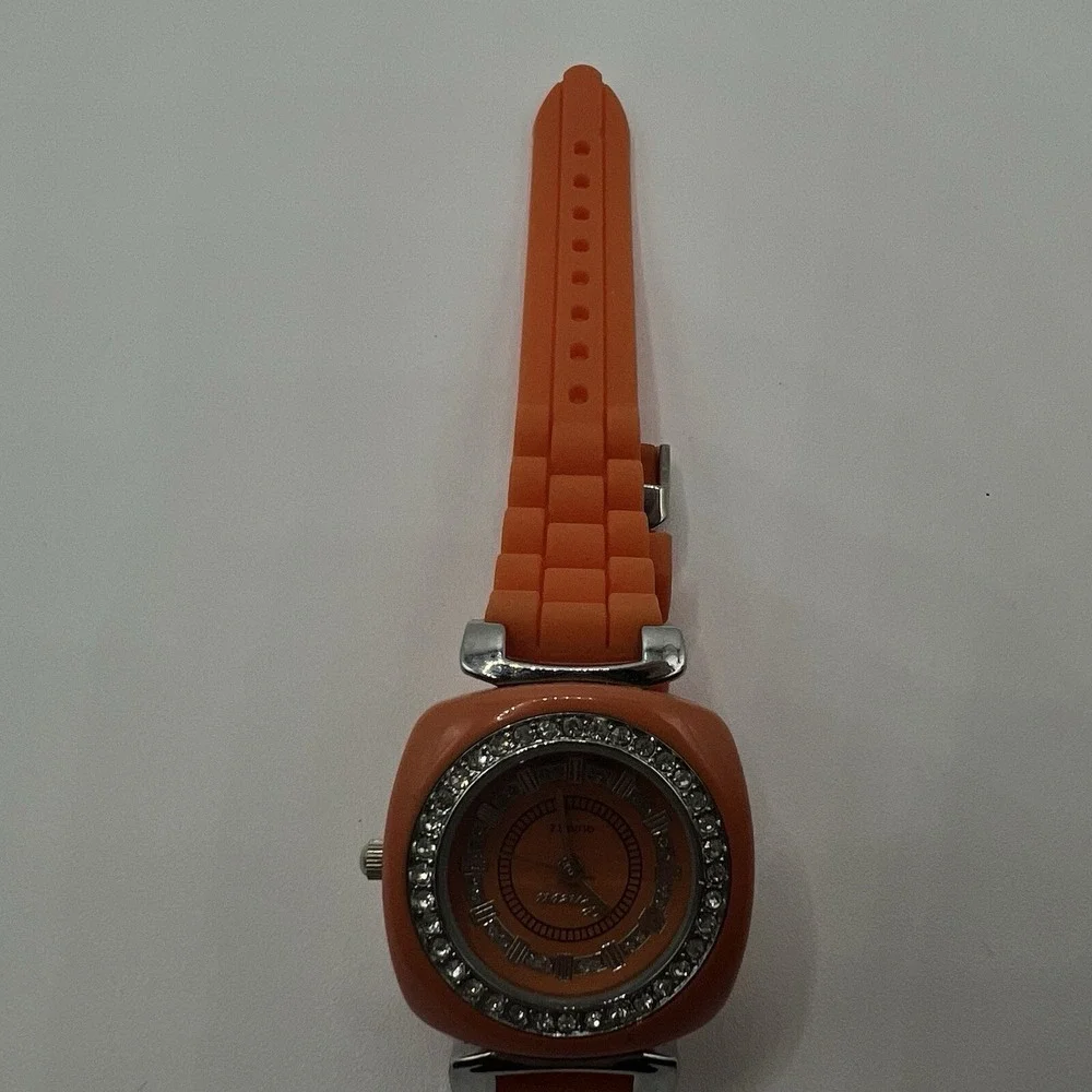 Geneva Women's Orange Jelly Band Watch Crystal Accent Silicone Rubber N0 Battery